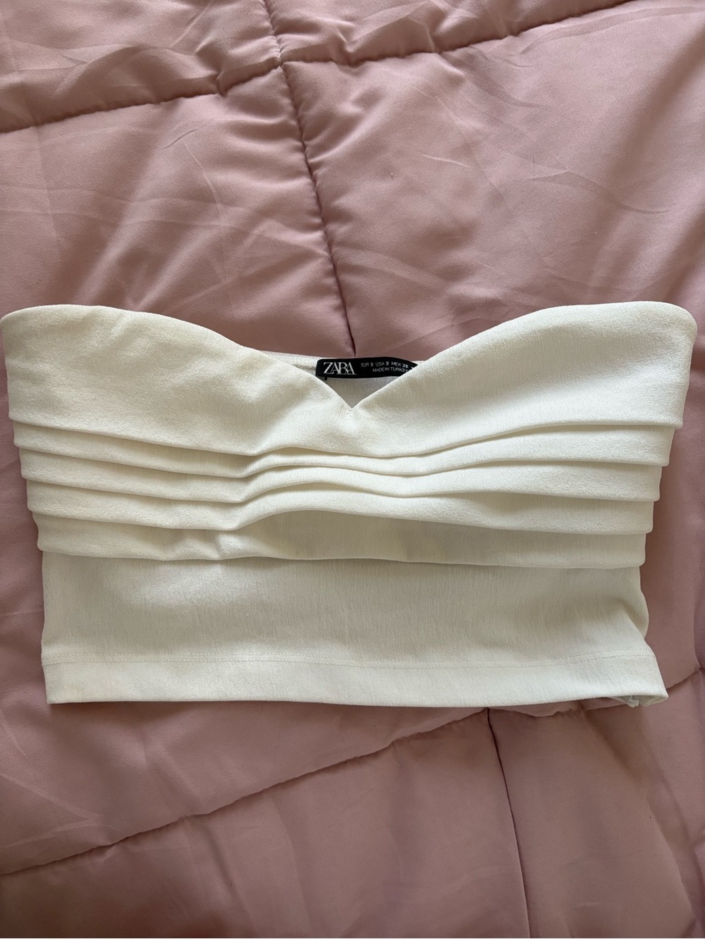 Zara Cream Strapless Pleated Bustier Top